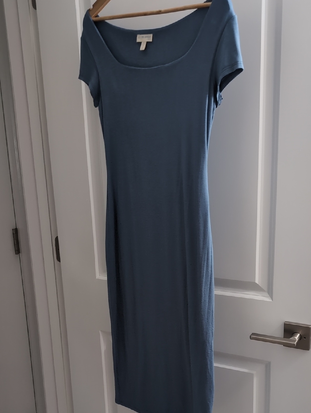 See You Monday Slate Blue Scoop-Neck Midi Dress